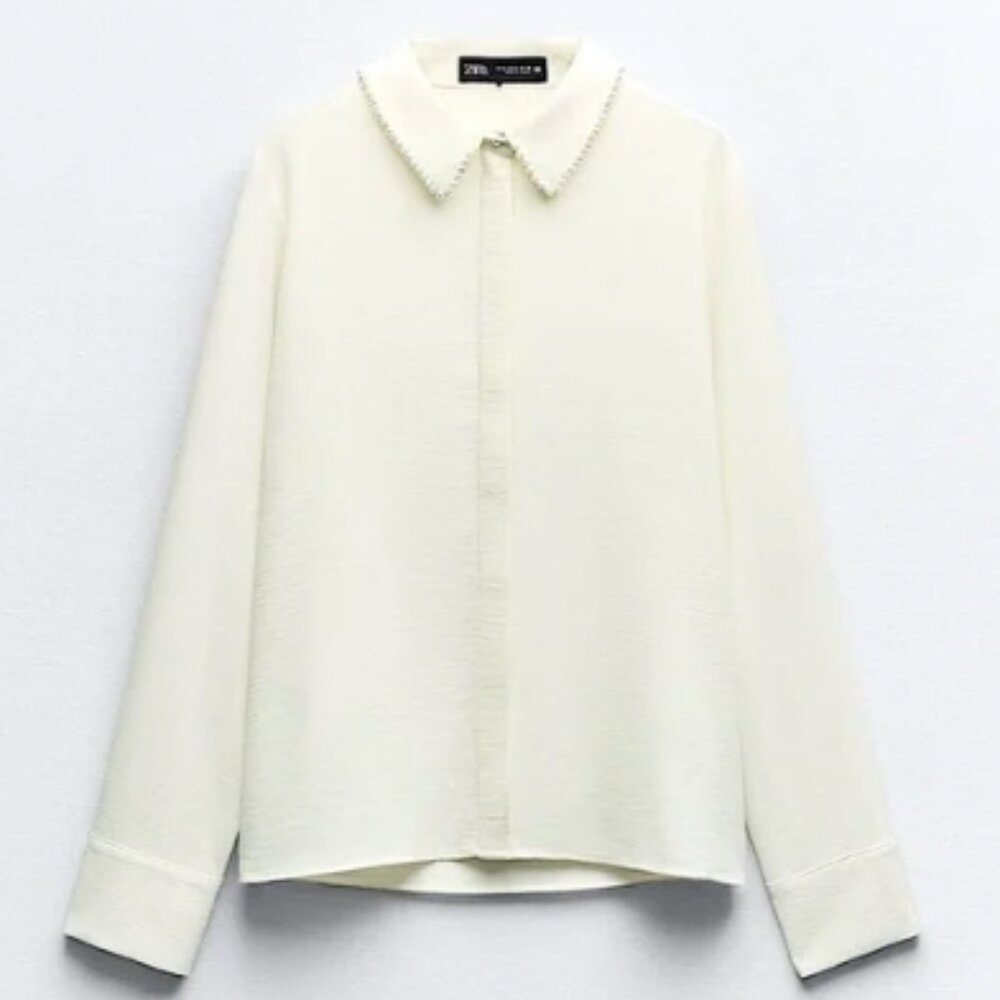 Zara Women’s Pearl Lapel Crepe Shirt - Size L